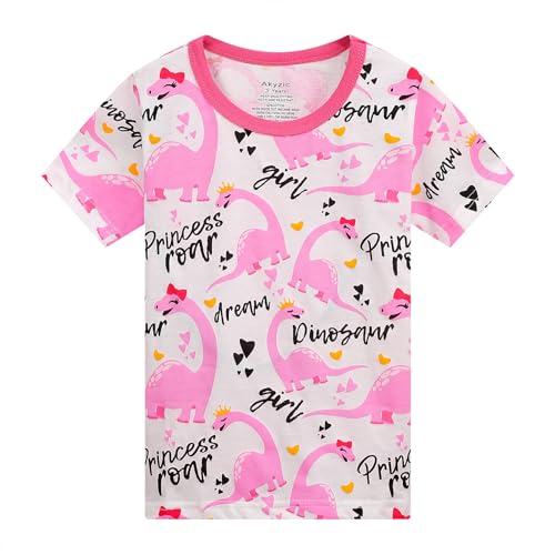 Akyzic Little Girls Summer Pajamas Kids 100% Cotton 2 Piece Pjs Toddler Girls Short Sleeve Sleepwear Clothes Sets 3-10T2