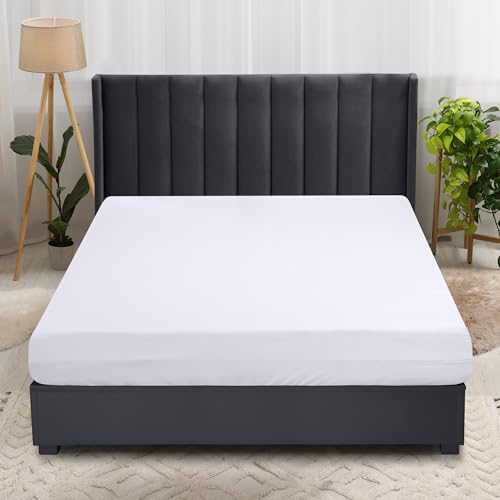 NY Threads Fitted Sheet Queen, White - Deep Pocket 14 inch (35 cm) - Easy Care - Soft Brushed Microfibre Fabric - Shrinkage and Fade Resistant - Bottom Sheet (White, Queen)