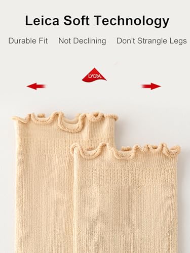 Girls Keen High Socks Ribbed Cuffs Ruffed Crew Socks Solid Classical Fashion Socks for Girls 5 Pairs4