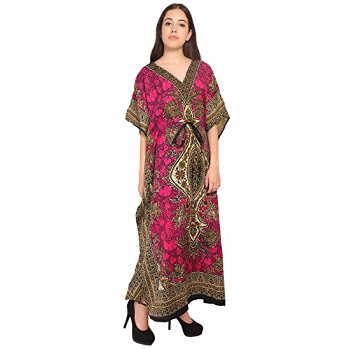 Women's Kaftan Dress Beach Cover Up Maxi Night Gown Plus Size Kimono Caftan Dressess Beach Cover Ups (Pink)