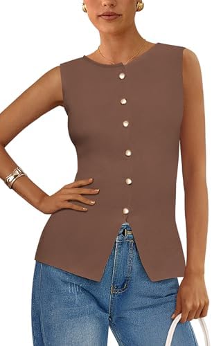 PRETTYGARDEN Women's Sweater Vest Button Down Summer Tank Tops 2026 Sleeveless Knit Vests Fashion Business Casual Outfits