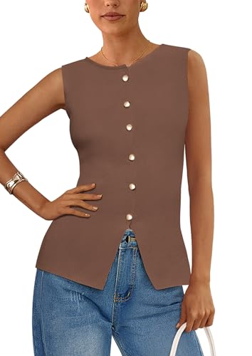 Image of PRETTYGARDEN Women's Sweater Vest Button Down Summer Tank Tops 2026 Sleeveless Knit Vests Fashion Business Casual Outfits