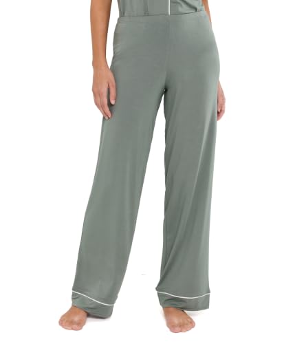 Image of Eberjey Womens, Gisele TENCEL Modal Short Sleeve & Pant PJ Set, Desert Sage /Ivory, Medium