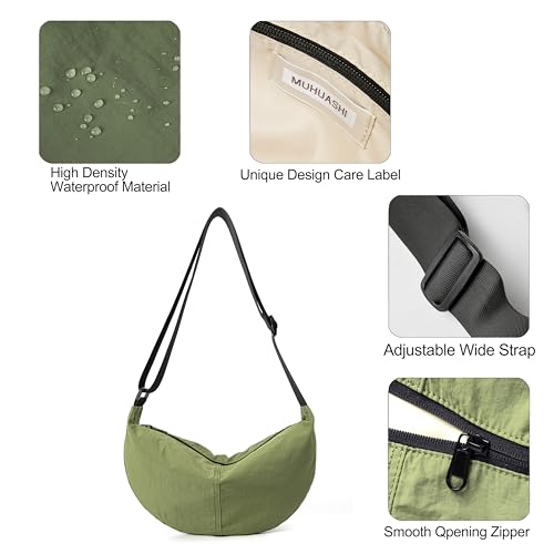 Image of Nylon Crossbody Bag For Women Men Casual Lightweight Crescent Shoulder Hobo Purse With Wide Adjustable Strap