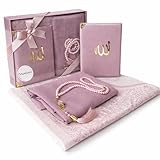 SAJADAH Muslim Prayer Rug Set - 4 in One Islamic Gifts Set, Prayer Mat, Prayer Beads, Hijab, Surahs Book,Eid Gifts (Pink)