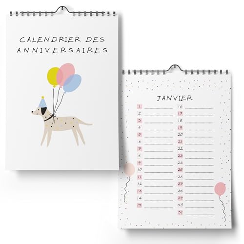 Calendrier des anniversaires indépendant de l'année - Calendrier perpétuel non daté pour l'inscription des anniversaires (A5)
