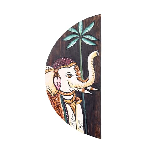 Image of AAKRITI ART CREATIONS Pichhwai Elephants Handpainted Wall Panels, Pichhwai Art Set of 2 Multicolor | Matte Finish Wooden | Home Items for Living Room, Bedroom, Office