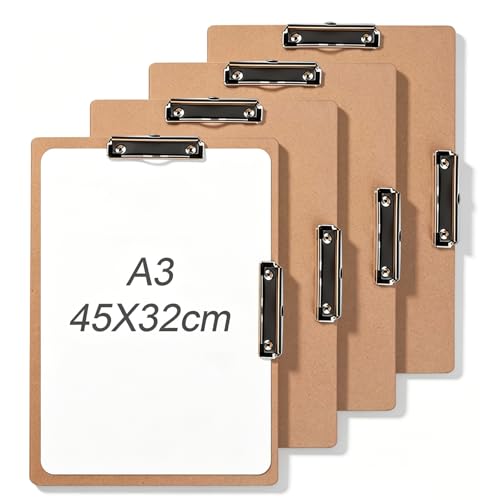 4 Pcs A3 Clipboard Extra Large Clipboards 44 × 32 Cm with Double Low Profile Clip MDF Board Not Fragile for Drawing Sketching Art Supplies
