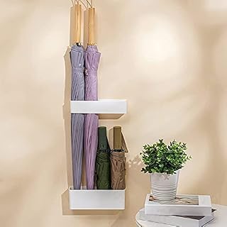 AUTUUCKEE 2pcs Umbrella Stand Holder No Drill Rustproof for Home Indoor, Adjustable Wall Mounted Japanese Style Umbrella Storage Rack with Removable Drip Tray