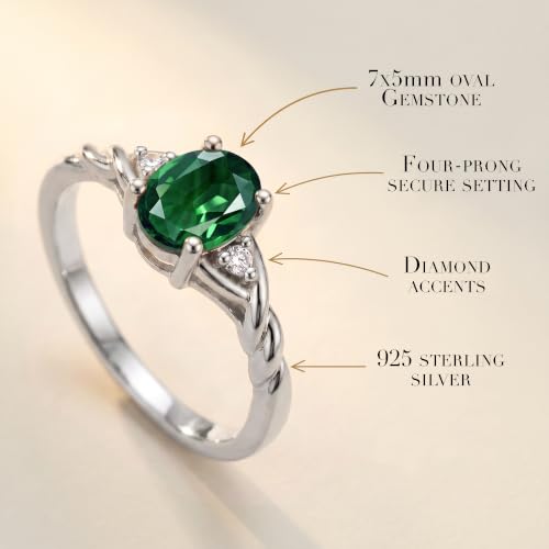 Image of Rylos Sterling Silver Classic Birthstone Ring - 7X5MM Oval Gemstone & Diamonds - Women's Jewelry, Sizes 5-10