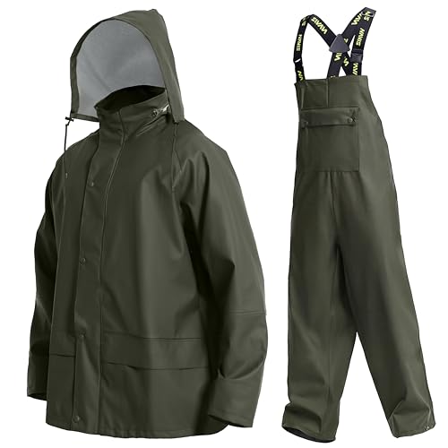 Men's Pro Workwear Heavy Duty 3-Piece Waterproof Rain Suit PU