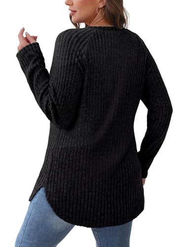 Image of Saloogoe Long Sleeve Shirts for Women 2025 Fall Clothes Tunic Tops Loose Fit Dressy Crewneck Pullover Sweaters Curved Hem