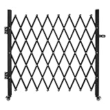 Folding Scissor Door Gate 65.35''W X 48.03''H Steel Barricade with 360 Wheels & Padlock