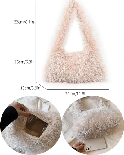 Image of Fluffy Shoulder Hobo Bag Handbag and Purse Women Y2K Fuzzy Soft Plush Underarm Tote Bag
