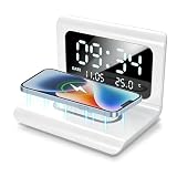 Jaxiyun Sveglia digitale 4 in 1, caricatore wireless, sveglia intelligente con grande display e indicatore della temperatura, sveglia da comodino per camera da letto