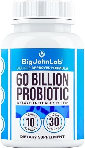 BIGJOHNLAB® – Probiotics 30capsules 1month Supply Women & Men 60 Billion CFU 10 Strains + Organic Prebiotics Immune, Digestive Gut Health Supports Occasional Constipation, Diarrhea, Gas & Bloating