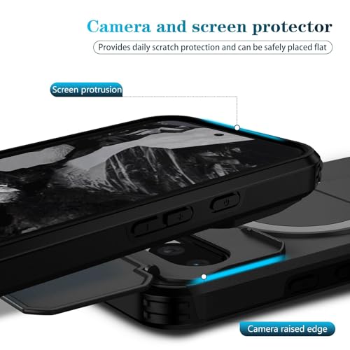Image of ShieldTech MagStand Series Case for Google Pixel 8a | Mobile Phone Cover with flip-up Camera Cover, MagSafe, Kickstand, Shockproof for Google Pixel 8a - Black