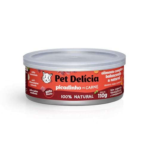 Pet Delícia Picadinho de Carne 110g, Alimentação Natural para Gatos para Digestão e Hidratação