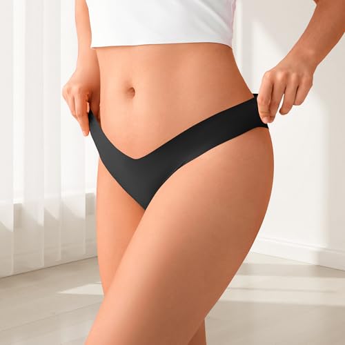 Image of DEANGELMON Women Seamless Bikini Cheeky Underwear Invisible No Show Panties V-Waist Hipster Ladies Soft Stretch Multi Pack
