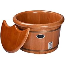 Pedicure Foot Spa Wooden Foot Basin,Oak Foot Bath Tub, Pedicure Bucket, Wooden Foot Wash Tub Bucket Household Smooth and Delicate Pedicure Barrels with Lid Foot Spa Bath Massager