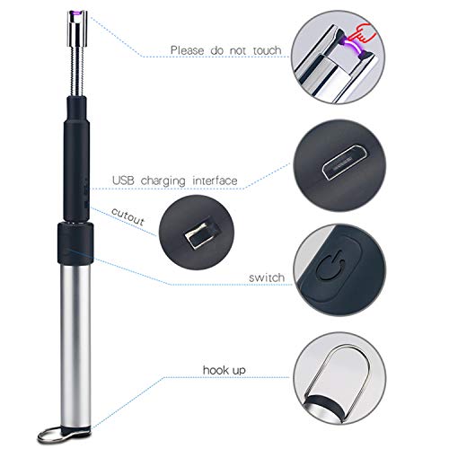 Summoner Telescopic Candle Arc Lighter Electric Rechargeable Usb Plasma Lighter Perfect Fire Starter Lighter For Bbqs Home Kitchen Outdoor Camping Hiking Cooking Fireworks (Silver) #TOP3