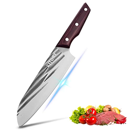 Kitory Santoku Knife 7", Handmade Kitchen Knife, Forged 9Crmov18 High Carbon Steel, Full Tang #TOP6