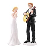 Wedding Cake Topper with Bride and Groom, Romantic Wedding and Engagement Party Collectibles Fun Wedding Couple Figurines Decorations Gifts (Guitar groom)