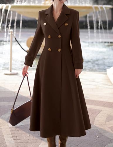 Image of IDEALSANXUN Womens Long Wool Coat Fall Winter Double Breasted Trench Coat Peacoat Jackets