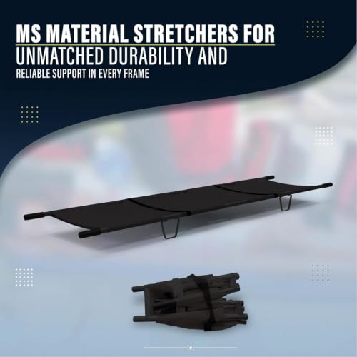 Image of OTICA Foldable Stretcher for Patient Shifting, Portable Stretcher for Emergency Hospital Use, Stretcher for Patient with Safety Belt, Stretcher for Ambulance (Mild Steel, Four Fold, Black)