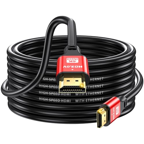 jojobnj 35FT Long HDMI Cable 4K60Hz High Speed 4K HDMI Cable with Gold Plated Connectors Red Aluminum Housing for Ceiling Projector Wall Mount TV Home Theater Conference Room Classroom Setup.