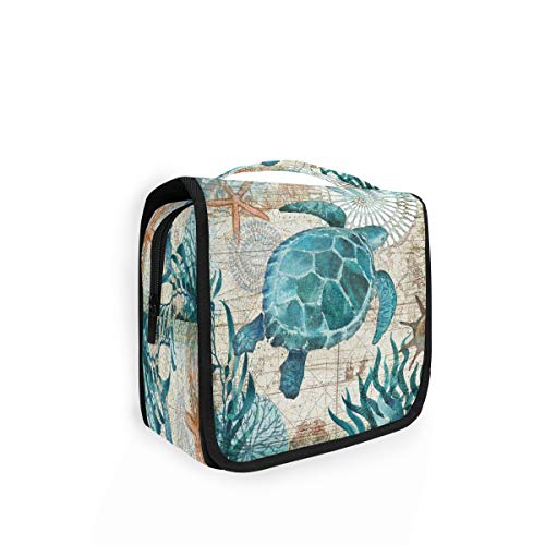 Sea Turtle Retro Map Hanging Toiletry Bag Ocean Nautical Makeup Bag Travel Cosmetic Bag Pouch Waterproof Accessories… - Image 3