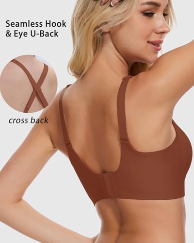 Image of V Neck Wireless Bras for Women No Underwire Lightly Lift Womens Bras Soft Comfort Seamless Bralettes Coffee,S