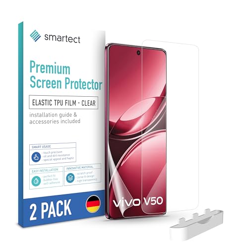 smartect TPU Schutzfolie 2 Stück für Vivo V50 / V50E 5G, HD Panzerfolie Anti-Kratzer, Bildschirmschutz Ultra-klar, Blasenfrei, Fingerabdruck kompatibel, Hüllenfre&lich
