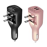 USB Car Charger,NDLBS 2-in-1 Portable Dual USB Car and Wall Charger with Foldable Plug Home for iPhone X XR XS MAX 7 8 Plus,iPad Pro Air Mini,Galaxy Note9 S9 S8 Plus,LG Google