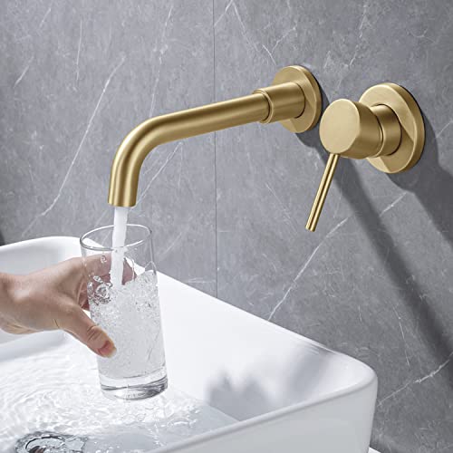 Recopilación de Lavabos de montaje en pared los 10 mejores. 44 BANGPU Grifo de baño de montaje en pared, Grifo monomando para lavabo de latón Caño giratorio de 360 grados, Grifo mezclador giratorio con válvula para baño, oro...