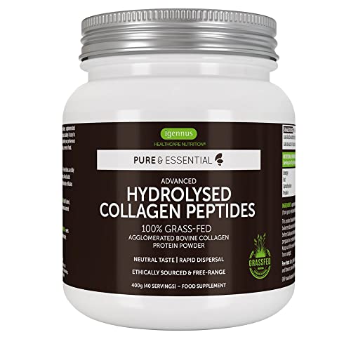 Pure & Essential Collagen Hydrolysat Peptide aus zertifizierter Weidehaltung - Premium Rinder Kollagen Protein Pulver, Optimale Löslichkeit, 400g Cover