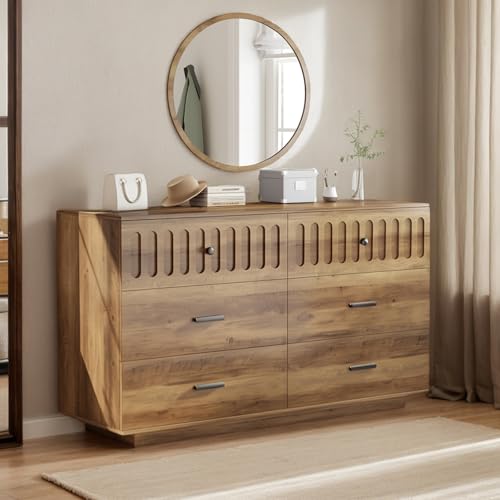IBF Farmhouse Dresser for Bedroom Modern 6 Drawer Dresser Fluted