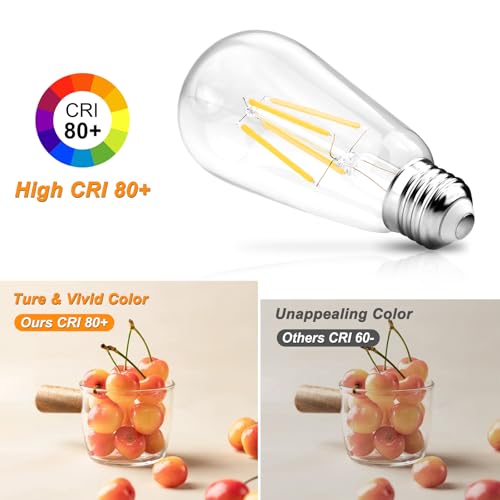 Ascher Vintage LED Edison Bulbs, 6W, Equivalent 60W, Non-Dimmable, High Brightness Cool White 4000K, ST58 Antique LED Filament Bulbs with 80+ CRI, E26 Medium Base, Clear Glass, Pack of 6 by Ascher - Image 7