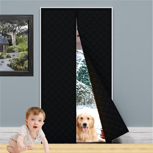 34x84 in Magnetic Thermal Insulated Door Curtain, Storm Door Cover Insulated Heavy Duty No Tools Needed Reusable Keeps Cold Out & Heat in, Door Blanket Quilt for Front/Back Doors RVs Patio Garage