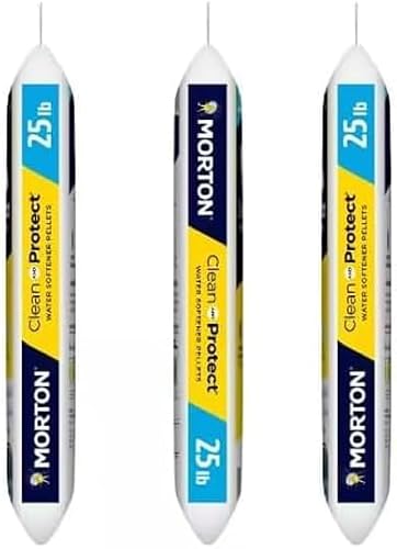 Morton Clean and Protect Water Softener Salt, Pellets, 25 lb Bags, Pack of 3, Easy-Carry Handle, for Hard Water Reduction