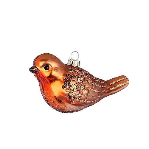 Christbaumschmuck Rotkehlchen 5,5cm Glas Dekofigur zum Aufhängen Rot Braun - Weihnachtsbaum Anhänger - Weihnachtsvogel & Tiere - Handbemalter Weihnachtsbaumschmuck