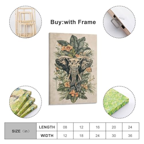 Décoration murale éléphant fleurs tropicales tableau chambre 30x45 - 2