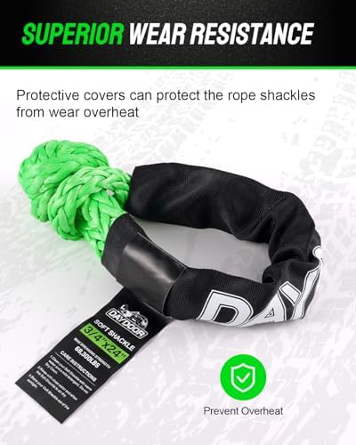 DAYDOOR Synthetic Soft Shackle & Winch Recovery Ring Kit, 2 PCS 3/4'' x 24'' Recovery Soft Shackle(68,300Lbs Breaking Strength), 1 PCS Snatch Recovery Ring for ATV UTV Off-Road Vehicles(Black Ring)