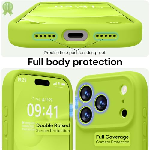Image of LOVE 3000 Designed for iPhone 17 Pro Max Case, Premium Silicone [Compatible with Magsafe][Soft Anti-Scratch Microfiber Lining] Shockproof Protective Phone Case for Men Women 6.9 inch, Fluorescent Green