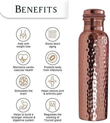 Miniatura 10 de BOLD & DIVINE Botella de agua martillada de cobre puro de 32 onzas para beber, beneficios para la salud ayurvédica, recipiente de agua de cobre