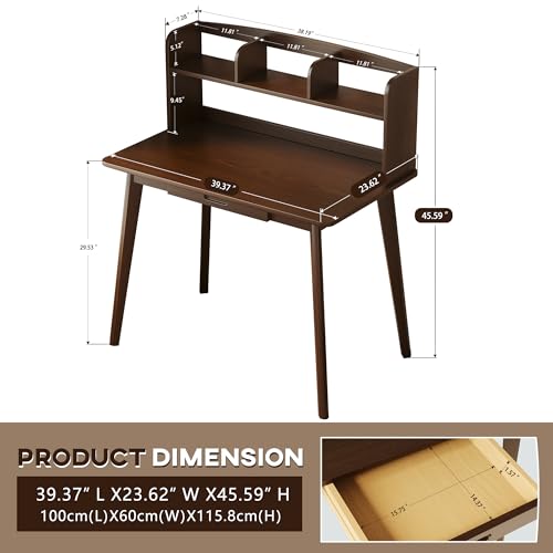 IOTXY Small Writing Desk with Hutch - 39.4" Work Computer Study Table