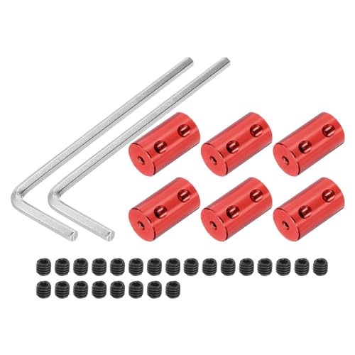 QUARKZMAN Wellenkupplung Verbinder mit Bohrung von 3mm-3mm Länge 20mm φ 12mm 6 Pcs Wellenkupplungen M4 Aluminiumlegierung Starre Kupplung für Auto Motorzubehör 3D-Drucker DIY-Roboter Rot