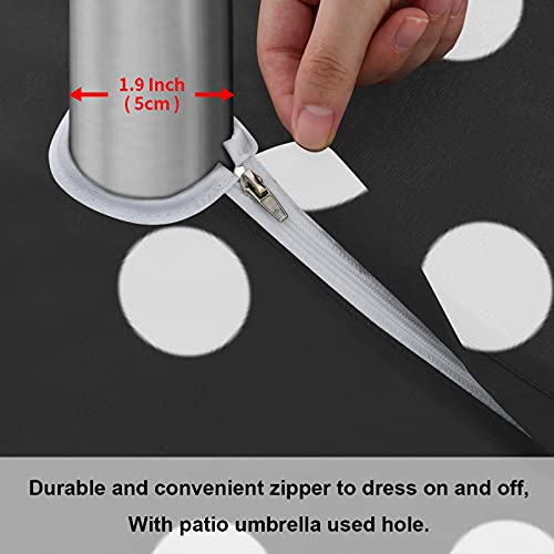 Xigua Black And White Polka Dot Round Table Cloth, Heat Resistant Table Cover With Umbrella Hole And Zipper For Outdoor Camping Picnic Party Bbq 60 Inch #TOP5
