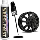 Matte Black Rim Touch Up Paint, 2-in-1 Matte Black Paint Pen for Metal, Enamel, Wheel Scratch Repair Kit for Curb Rash, Flat/Satin Black Automotive Paint for Car Alloy Wheels & Metal (1 fl oz)