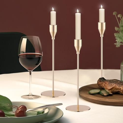 Kerzenständer Gold 6 Set,Kerzenständer Stabkerzen 33/29/23cm,Metall KegelKerzenleuchter Vintage Dekoration,Hochzeit Kerze Stand,für romantische Abendessen, Jubiläum und Hochzeitszeremonien (Gold)